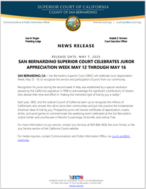 SBSC Celebrates Juror Appreciation Week May 12 - 16